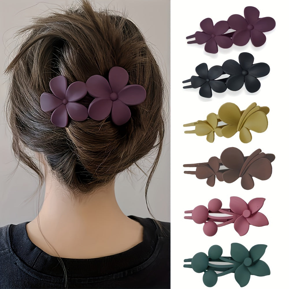 6pcs Women's flower duckbill clip, colorful flower hair clip, simple flower hair clip, high-end hair styling on the back of the head with coiled duckbill clip hair headband