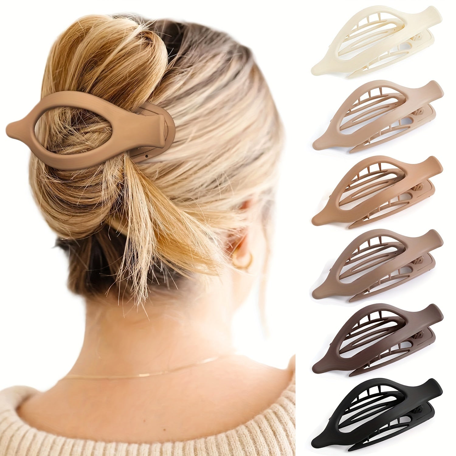 2D Flat - French Concord Hair Clips - a Set of 6 Side-Sliding Curling Clips for Women, Providing Strong Hold, Non-Slip, Suitable for Thick Or Thin Hair (Matte End)