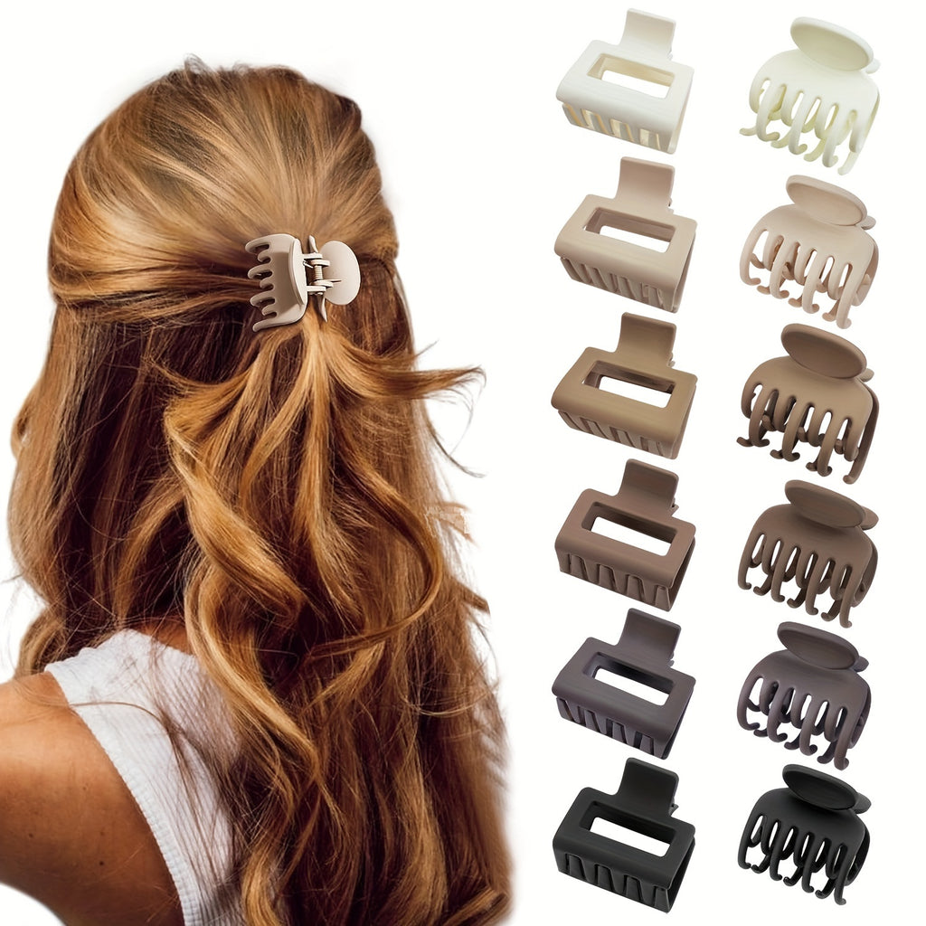 6/12pcs of Women'S Small Claw Hair Clips, Rectangular Claw Clips, And Double-Row Tooth Hair Clips, Matte Small Hair Clips Suitable for Thin to Medium Thick Hair, Cute Strong Hold Jaw Clips